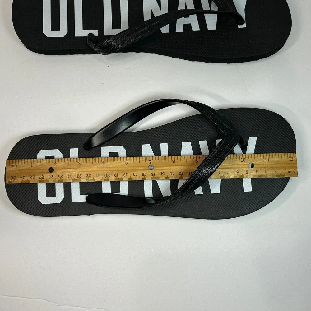 Old Navy Mens Flip Flops Black Jack‎ Print Logo Sandals 12-13 Band New